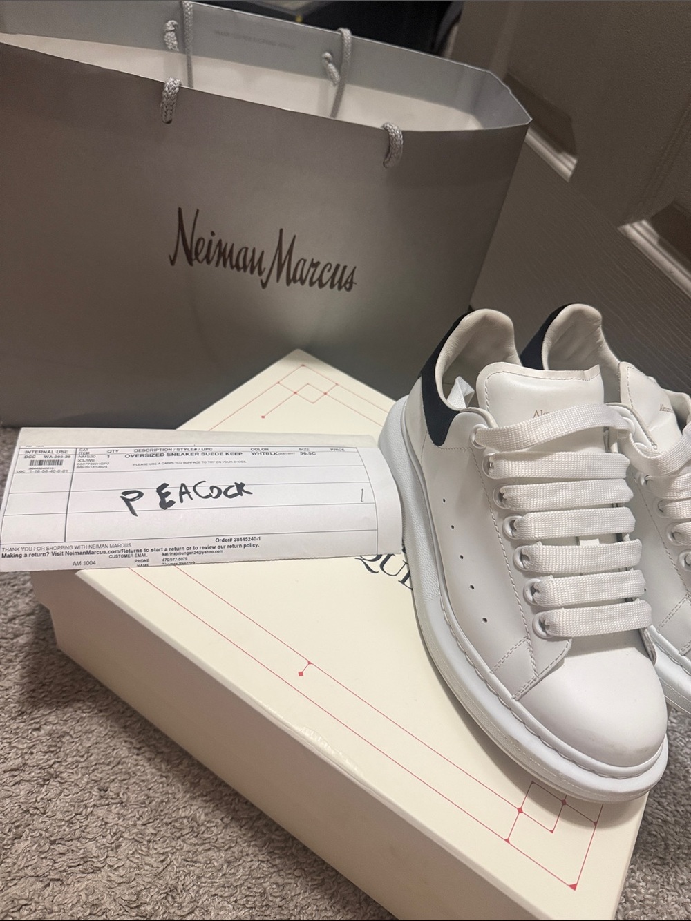 Alexander McQueen White Leather Sneakers with Black Heel Tab
